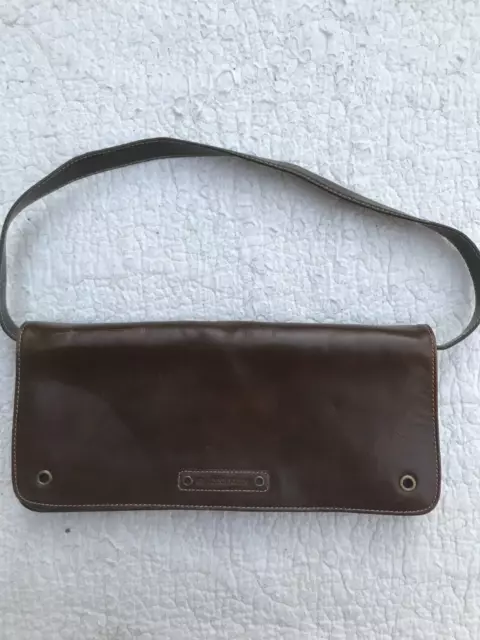 Anne Klein Shoulder Clutch Brown Genuine Leather Handbag