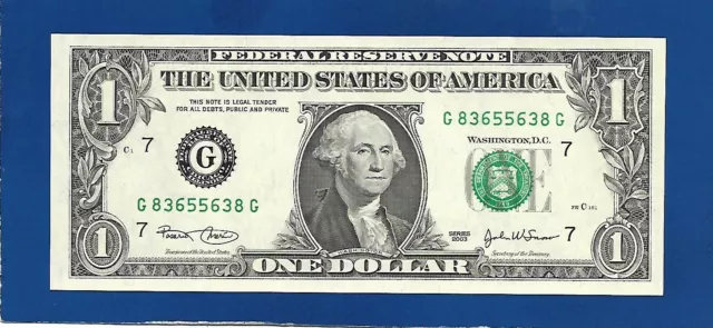 2003A Ch/Cu $1 Fancy True Radar Note Serial #G83655638G