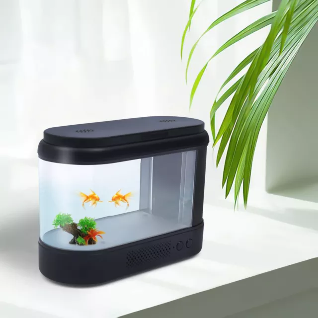 Mini Fish Aquarium Small Desktop Water Cycle Grass Tank Silent Landscape Decor