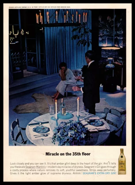1961 Seagram's Extra Dry Gin Martini Candlelight Dinner Polar Bear Rug Print Ad