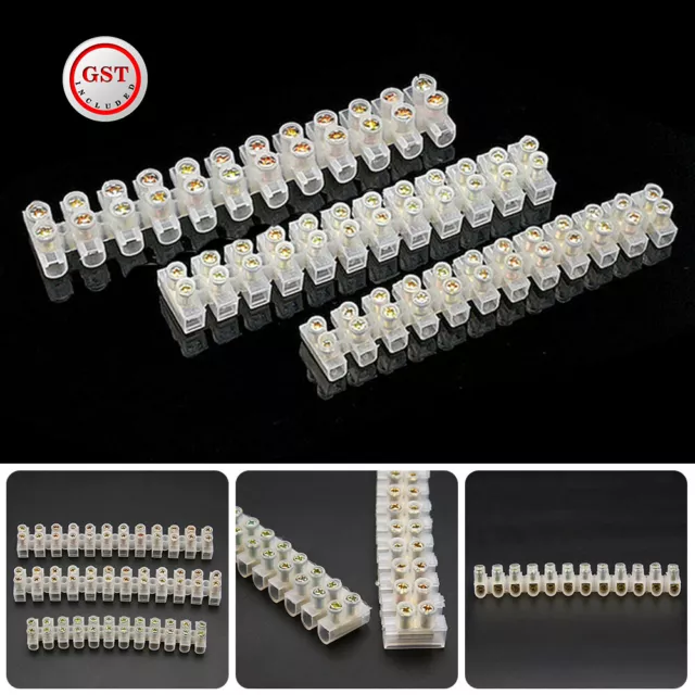 6PCS Barrier Screw Terminal Block Wire Dual Connector Strips 12 Position 3/6/10A