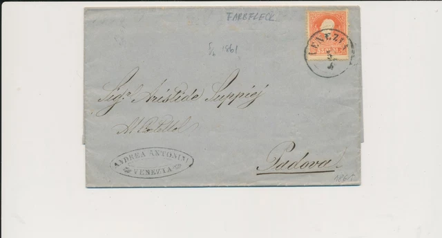 LOMBARDEI-VENETIEN 1861 5sld. FARBFLECK! Brief (Inhalt) VENEZIA nach PADOVA.