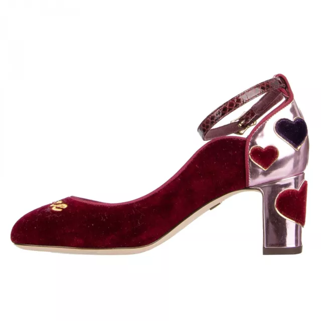 DOLCE & GABBANA Velvet Ankle Strap Hearts Pumps VALLY L'Amore Red Pink 09031 2