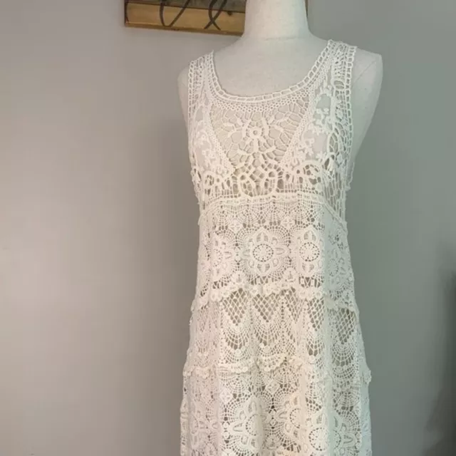 Dulcie Lace Crochet Boho Dress Cream Off White Beachy Wedding Party Holiday