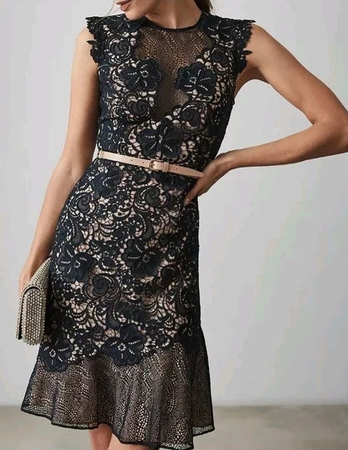 REISS DRESS SIZE UK 10 Navy Black Floral Lace Wedding Guest Ascot Occasion  Tally 38.00 - PicClick UK