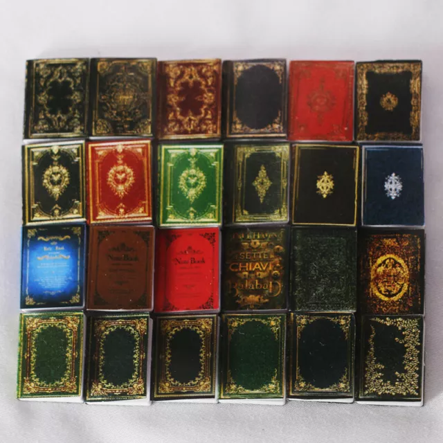 24PCS 1:12 OLD BOOKS Dollhouse Miniature Books Prop Faux Books Fill a Bookshelf 2