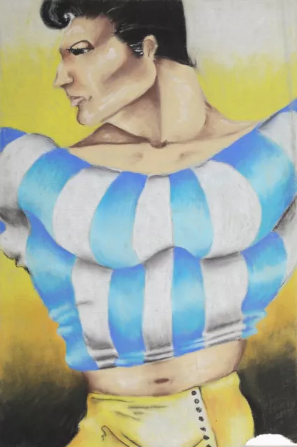Jon Robyn, Portrait Of Hombre en Azul Rayas, Pastel sobre Papel