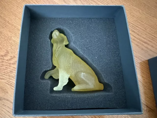 DAUM YELLOW PATE DE VERRE GLASS GOLDEN RETRIEVER DOG FIGURINE PAPERWEIGHT w/ BOX