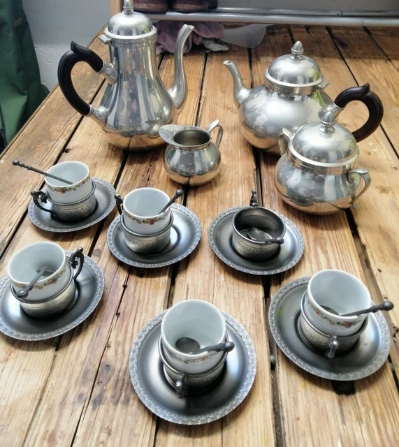 Service Les étains du Manoir 4 pièces & tasses à café litron porcelaine Ancar