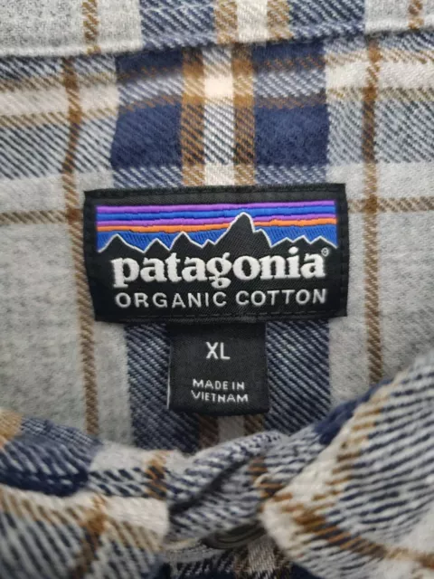 PATAGONIA ORGANIC COTTON Casual Button Up Plaid Shirt Blue Gray Sz XL ...