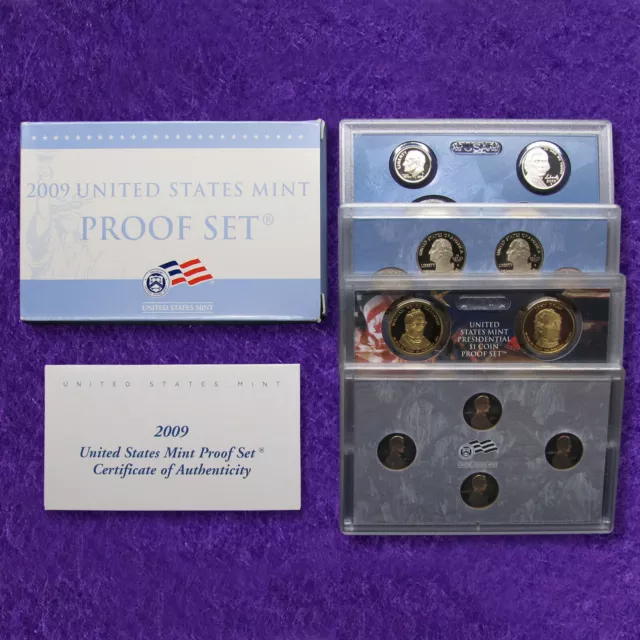 2009 S US Mint Proof Set 18 Coins Original Box & COAs w/Lincoln Proof Set
