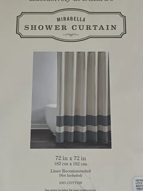 NEW Southern Living Mirabella beige blue stripe shower curtain 72x72 Cotton