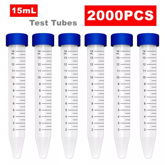 15mL Centrifuge Tubes Conical Blue Screw Cap Graduated Marks Sterile, 50pcs/Bag