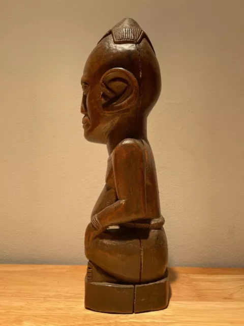 Old Tribal African Carved Kuba Ndop Seated Figure Congo African Art Mask Statue 