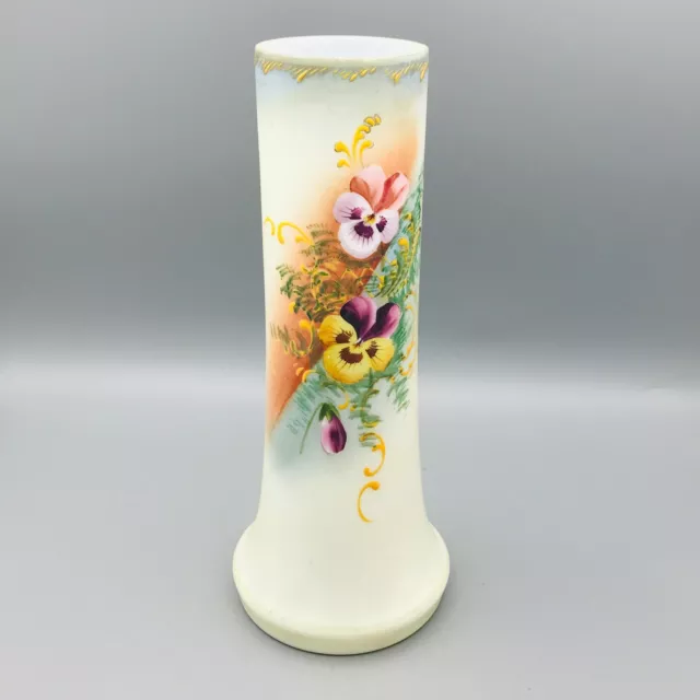 Victorian Handpainted Pansy Opaline Glass Vase