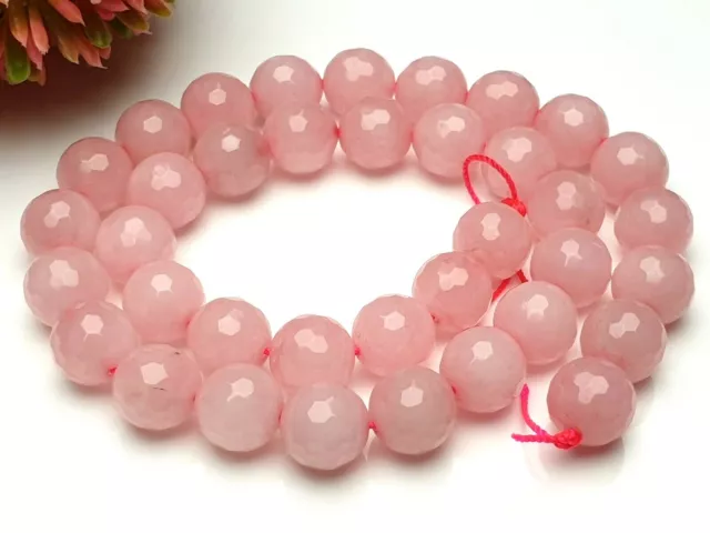 Rosenquarz rosa Perlen rund Kugel facettiert Strang 38 cm Edelsteinperlen 10 mm