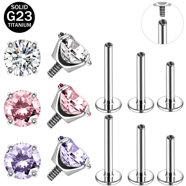 4/6Pcs G23 Titanium Lip Stud CZ Lip Labret Piercing Helix Conch Piercing Jewelry