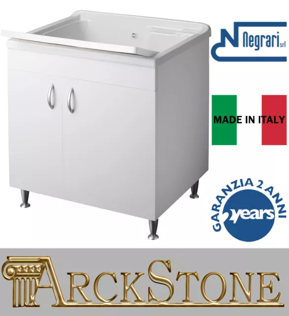 Negrari Eco Bianco Lavatoio Base Legno Lavabo Grande Resina Interno 75x60 H85 CM