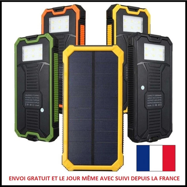 Chargeur Solaire 26800mAh Avec Ventouse Et Lampe Torche - Batterie Externe 3 Ports USB Étanche Pour Téléphone
