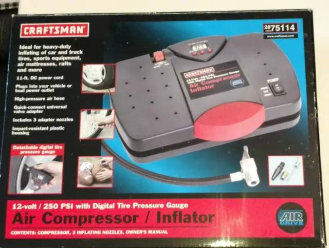 NEW CRAFTSMAN 12 VOLT .35 Scfm 250 Psi Inflator Air Compressor