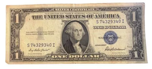1935 F $1 One Dollar Silver Certificate Blue Seal Paper Money 1935F