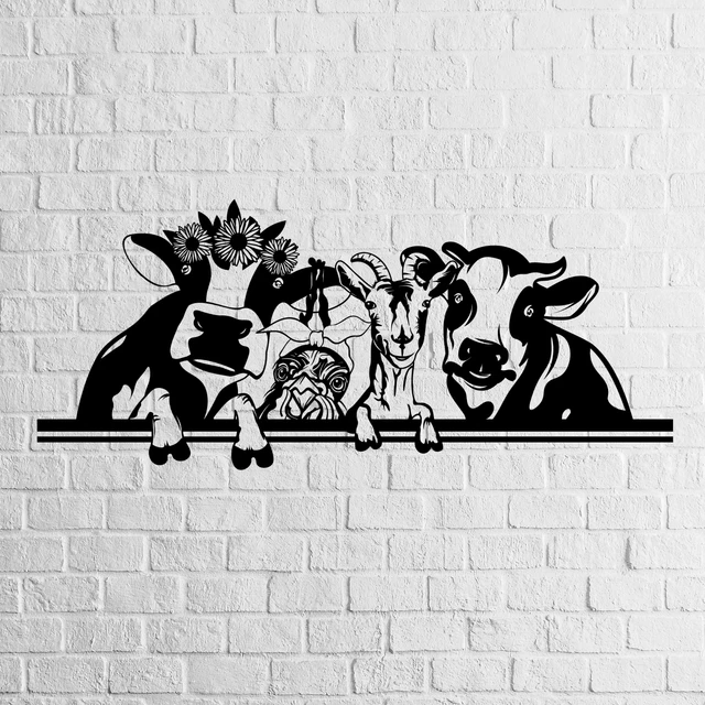 Сurious farm animals DXF, Peeking goat dxf file for laser, farm animal CNC Panel