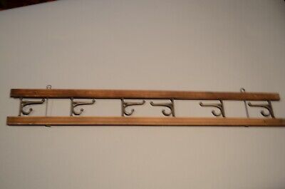 Antique Primitive Wooden and Cast Iron Wall Mount Swinging Double Hook Rack