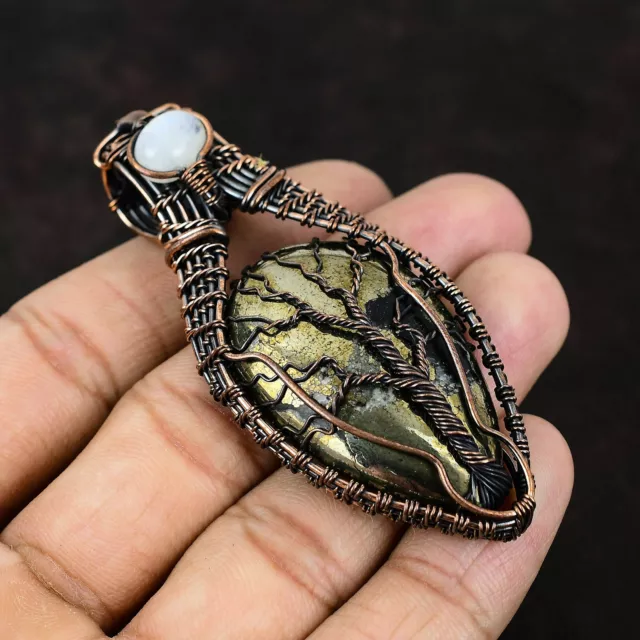 Pyrite Jewelry Copper Gift For Mom Wire Wrapped Tree Of Life Pendant 3.07"