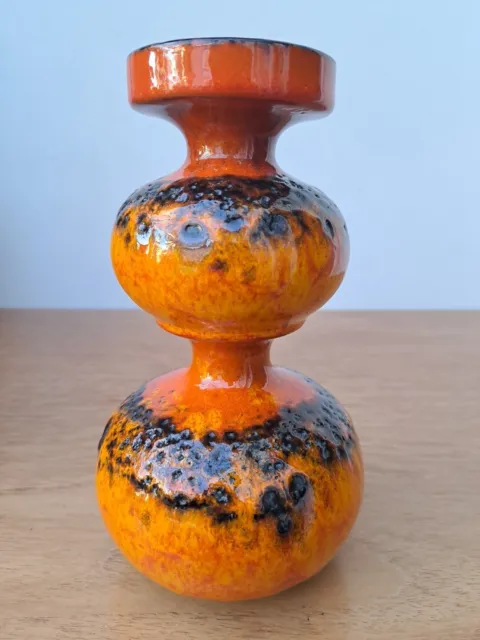 Vintage Retro 60s 70s West German Pottery Candlestick Orange Fat Lava