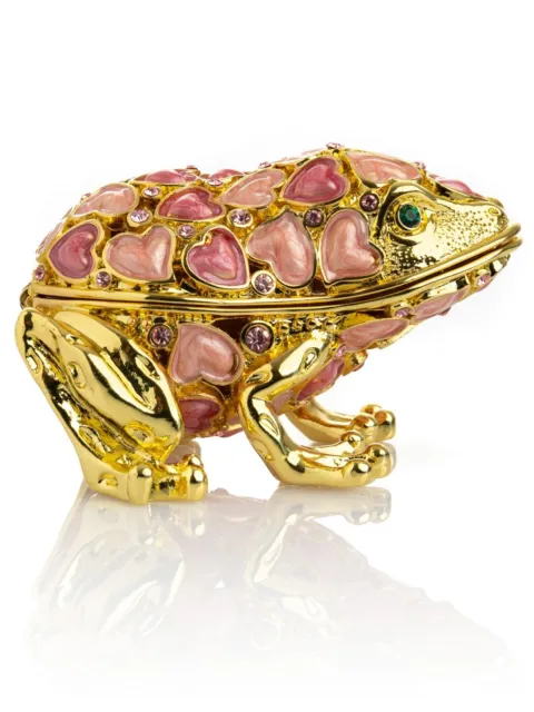 Keren Kopal Frog with Hearts Trinket Box Decorated with Austrian Crystals 3