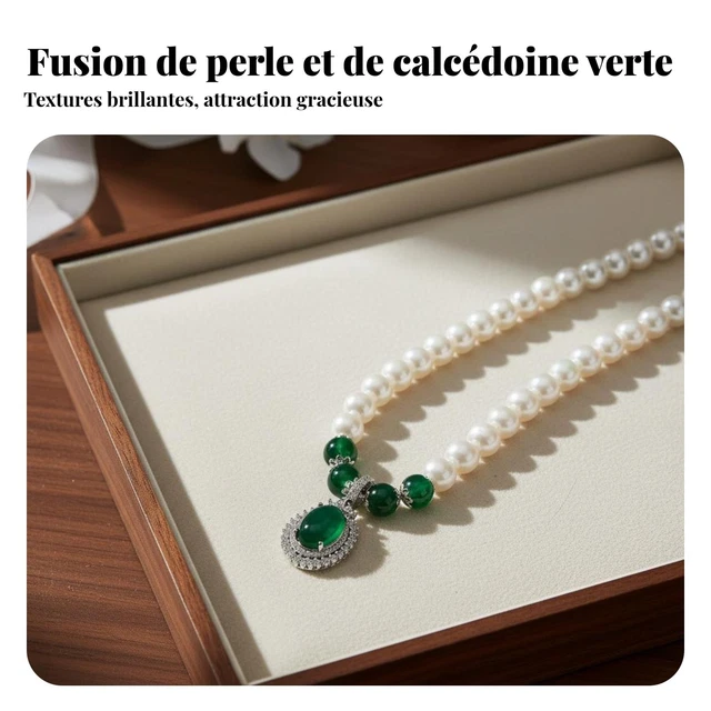 Collier Pendentif Feuille – Pierre Verte Cristal Larme – Fausse Pierre – Neuf