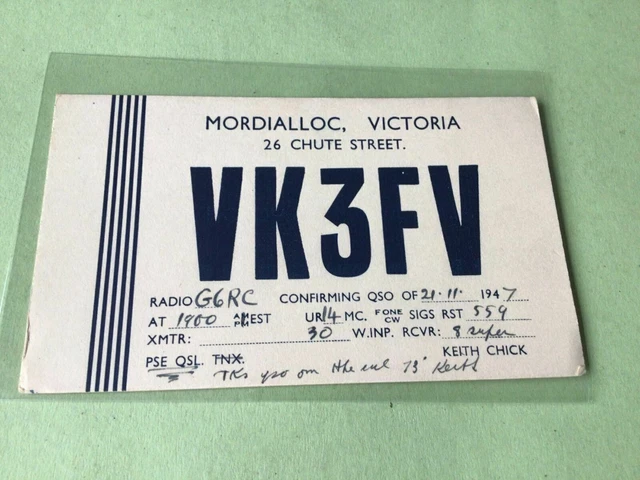 Vintage QSL Radio communication card  Australia 1947 Ref 53117