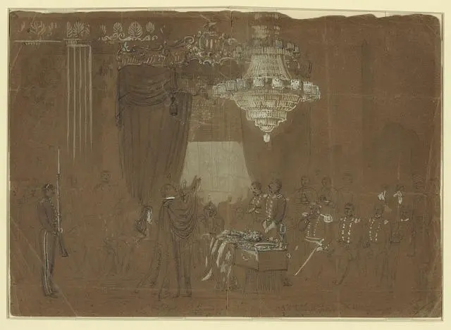 Funeral Service,Colonel Ellsworth,White House East Room,Alfred Rudolph Waud,1861