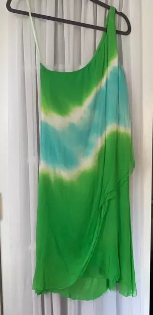 DVF Diane von Furstenberg Dip Dye Tie Dye One Shoulder Silk Dress sz 6