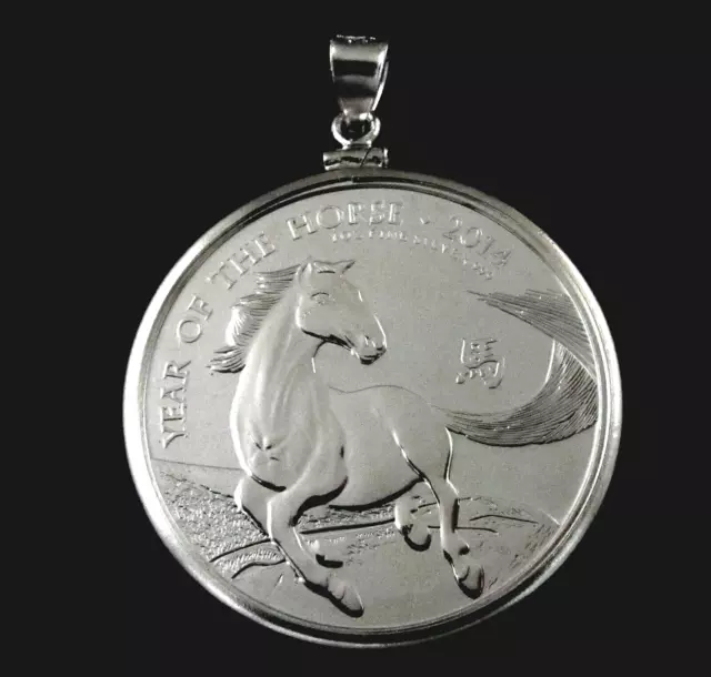 Coin Pendant 1 oz Silver British Year of the Horse Sterling Silver Reeded Bezel