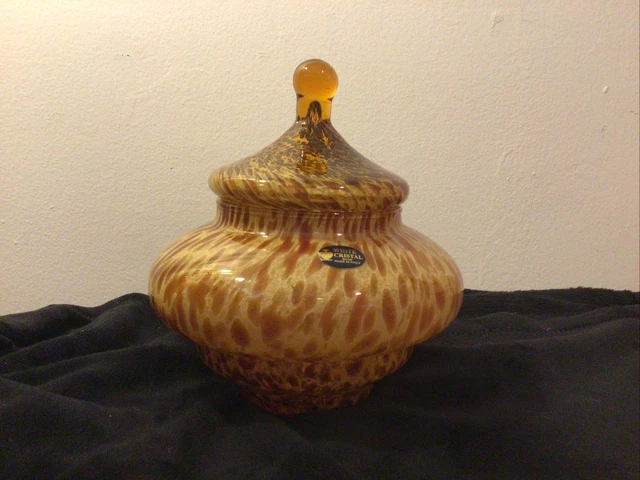 MURANO Blown Glass White Crystal Glass Brown/tan Hand Made In Italy Bowl 2 Pc
