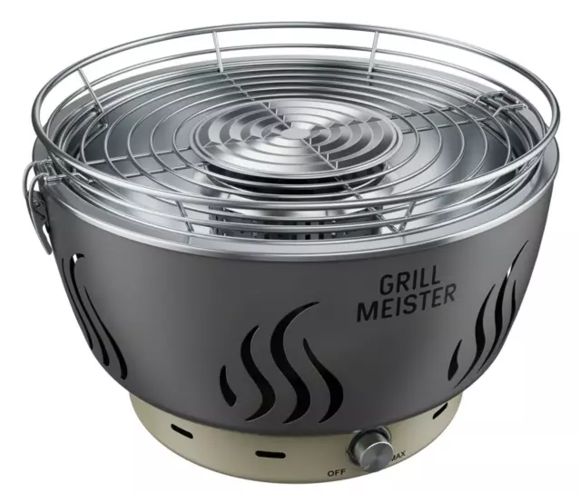 Grillmeister Holzkohlegrill Tischrill mit aktiver Belüftung, raucharm NEU & OVP