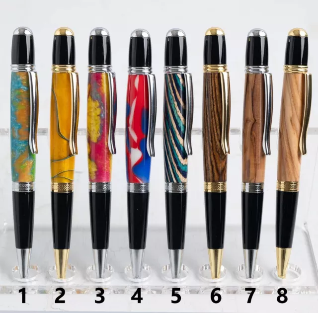 Hand Turned Twist Style Executive Ballpoint Pen, Exotic Woods and Acrylic Resins