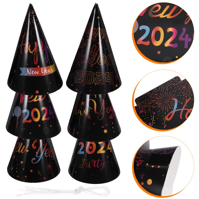 6 pezzi cappello da festa di Capodanno, buon anno nuovo, cappello di carta, cappuccio conico di Capodanno,