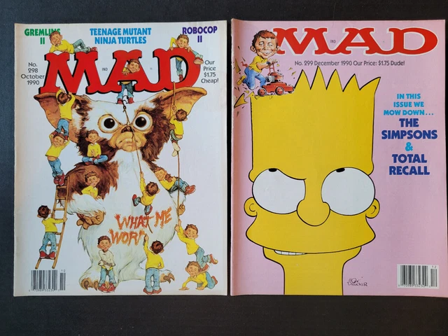 Mad Magazine ~ Lot Of 2 Issues ~ # 298 Gremlins 2 + # 299 Simpsons Covers!