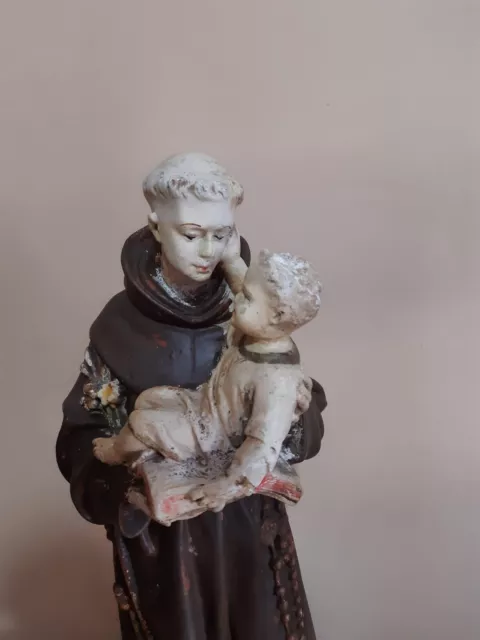 Antica Statua in Gesso Dipinta a Mano di Sant'Antonio da Padova - Inizi del...