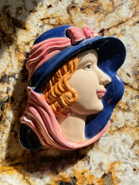 Crown Devon Art Deco face  wall plaque Hand Painted by Dorothy Ann