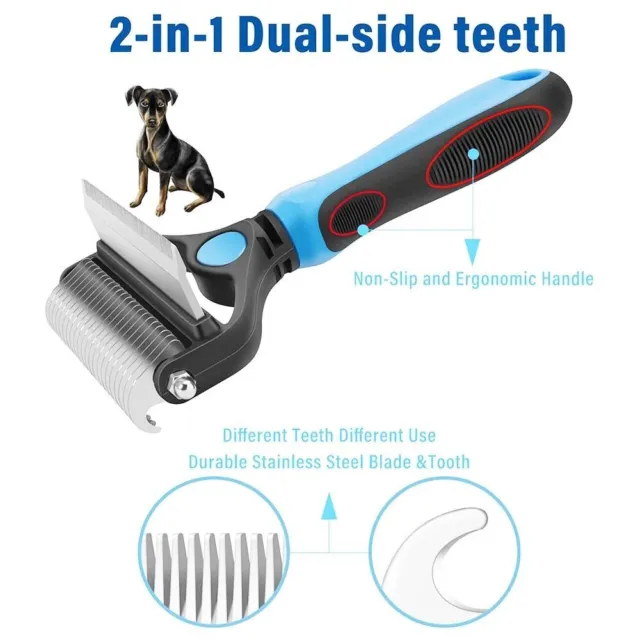 2 In 1 Pet Grooming Brush Stainless Steel Comb Rake Dog Cat Fur Dematting Deshed 7