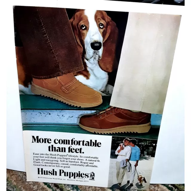 1979 HUSH PUPPIES Shoes Basset Hound Vintage Print Ad 70s Original $6. ...