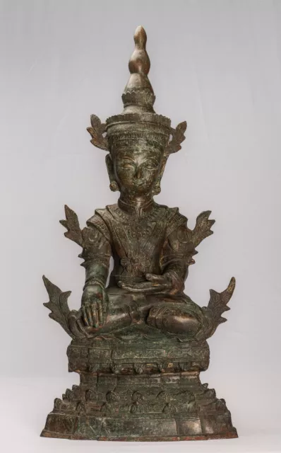 Ancien Birman Style Bronze Shan Enlightenment Assis Statue de Bouddha - 85cm/34