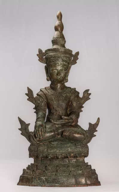 Antique Burmese Style Bronze Shan Enlightenment Seated Buddha Statue - 85cm/34"