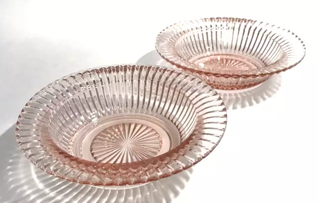Pink Depression Glass Bowls Salad Cereal Queen Mary by Hocking 1936 Set of  2