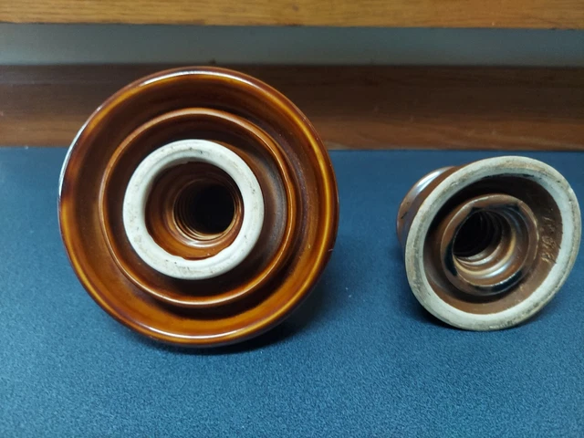 2 Vintage USA Porcelain Power Line Insulator Ceramic Arts & Crafts Brown 2