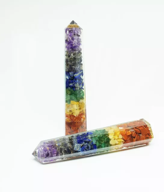 7 Chakra Tower ~ Seven Layered Crystal Orgone Wand, Balancing, Healing, Altars,