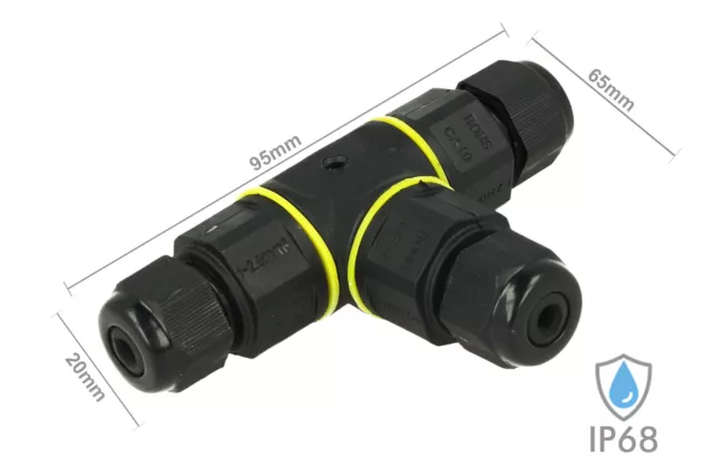 Connettore Manicotto di Collegamento IP68 Forma T Cavo Raccordo Impermeabile 3 P
